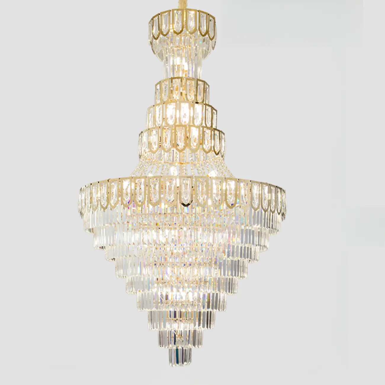 Luxury Adjustable Gold Tiered Crystal High Ceiling Chandelier Image - 12 | homeyfad