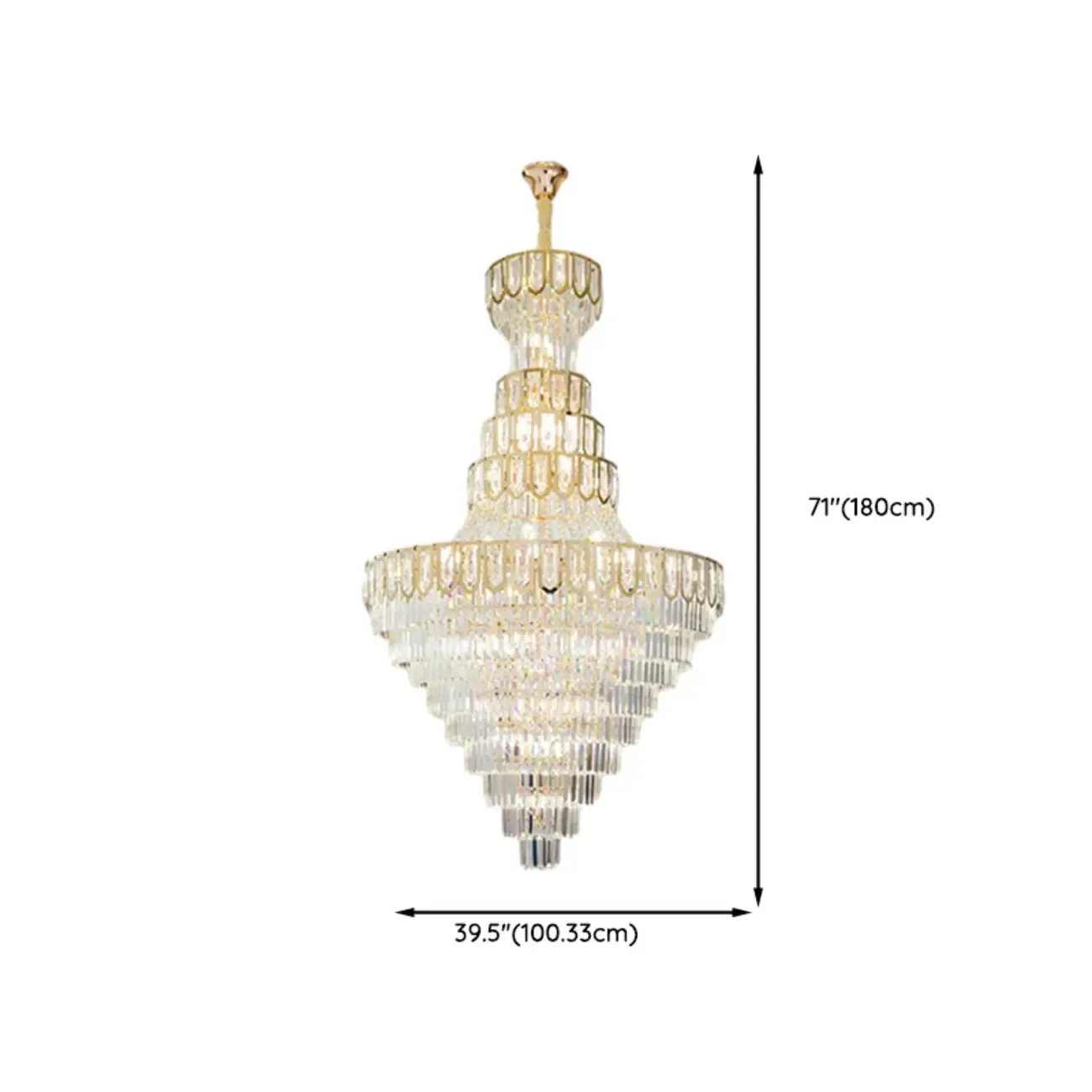 Luxury Adjustable Gold Tiered Crystal High Ceiling Chandelier Image - 15