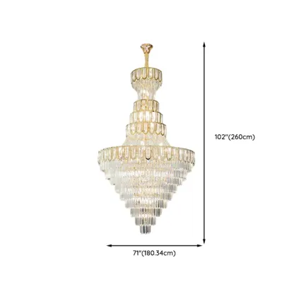 Luxury Adjustable Gold Tiered Crystal High Ceiling Chandelier Image - 18