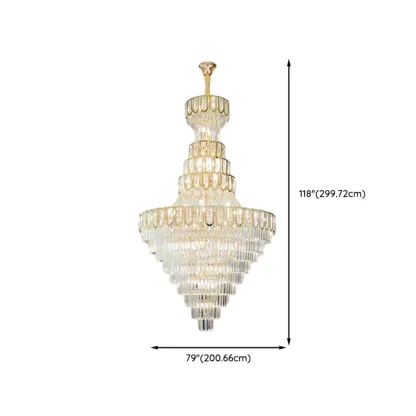 Luxury Adjustable Gold Tiered Crystal High Ceiling Chandelier Image - 19