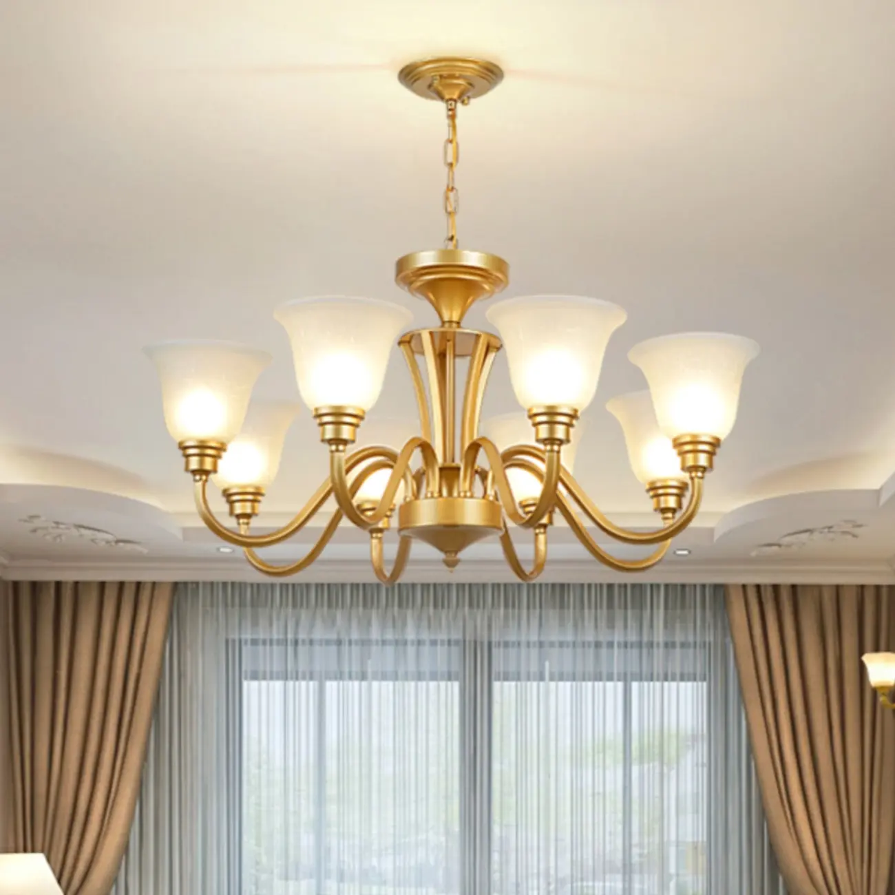 Vintage Metal White Glass Shade Classic Upward Chandelier Image - 4 | homeyfad