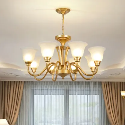 Vintage Metal White Glass Shade Classic Upward Chandelier Image - 4