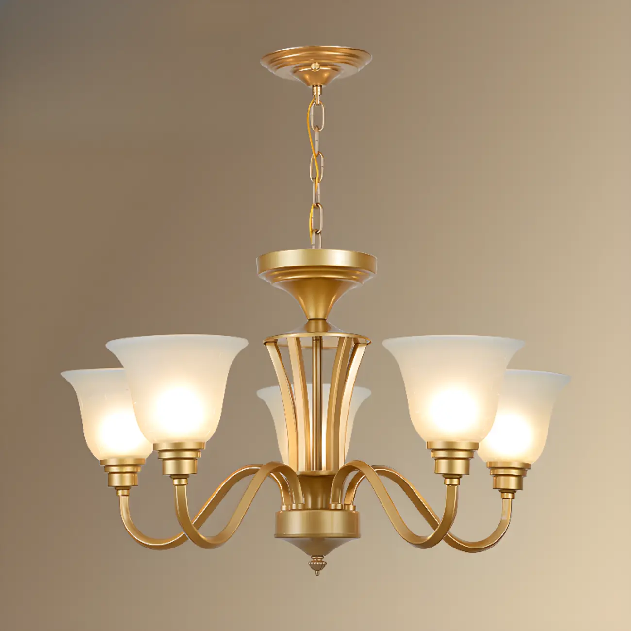 Vintage Metal White Glass Shade Classic Upward Chandelier Image - 8 | homeyfad