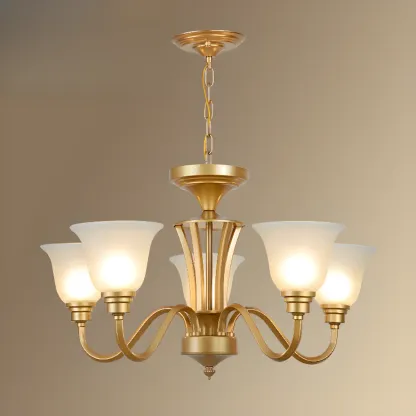 Vintage Metal White Glass Shade Classic Upward Chandelier Image - 8