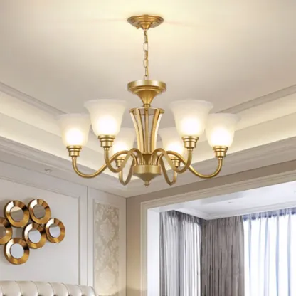 Vintage Metal White Glass Shade Classic Upward Chandelier Image - 5