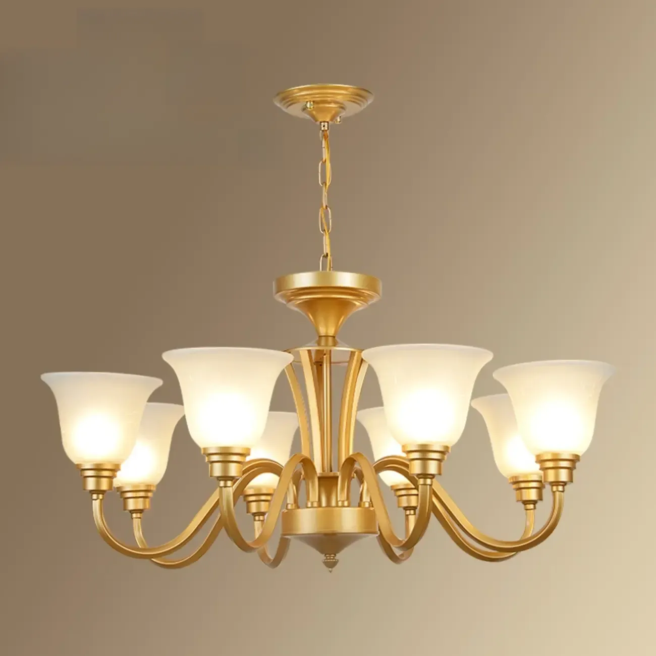 Vintage Metal White Glass Shade Classic Upward Chandelier Image - 10