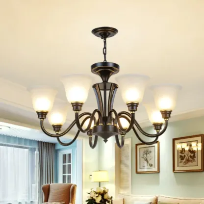 Vintage Metal White Glass Shade Classic Upward Chandelier Image - 6