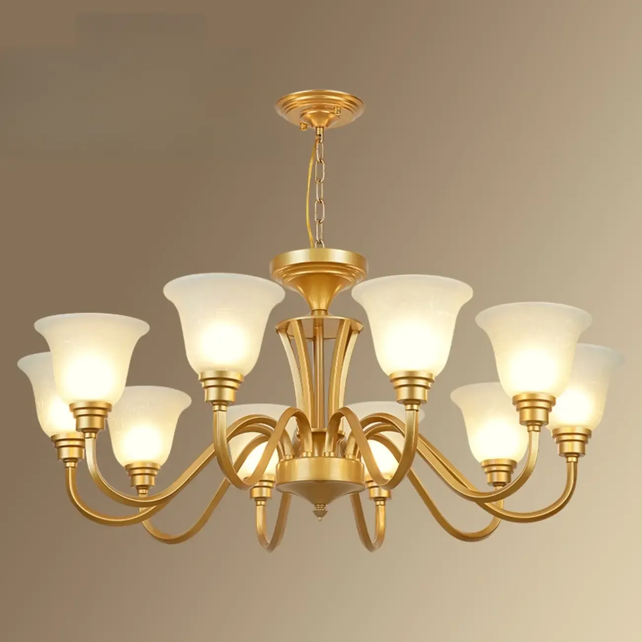 Vintage Metal White Glass Shade Classic Upward Chandelier Image - 11