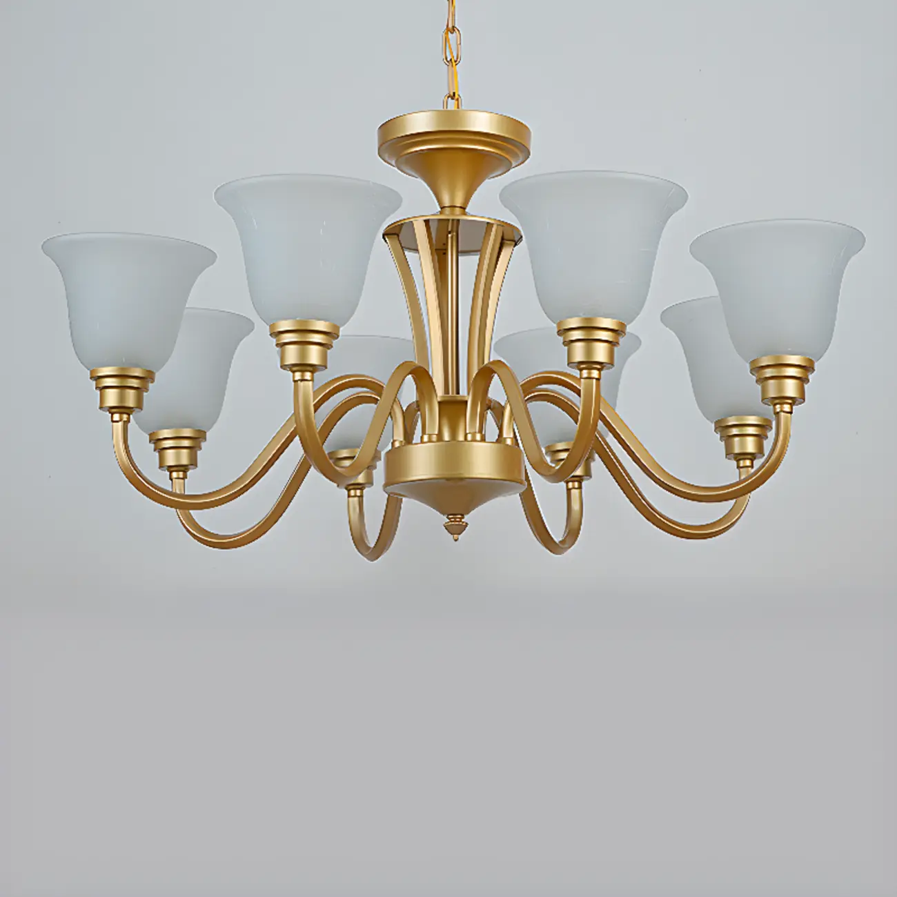 Vintage Metal White Glass Shade Classic Upward Chandelier Image - 12 | homeyfad