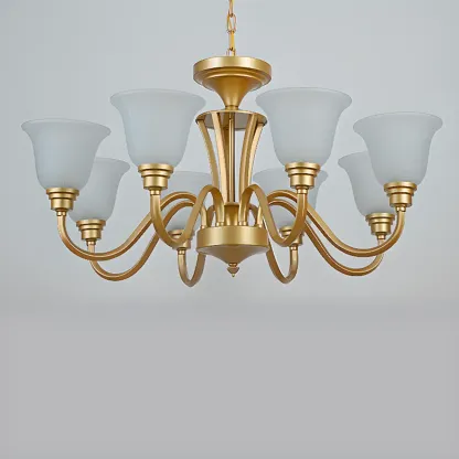 Vintage Metal White Glass Shade Classic Upward Chandelier Image - 12