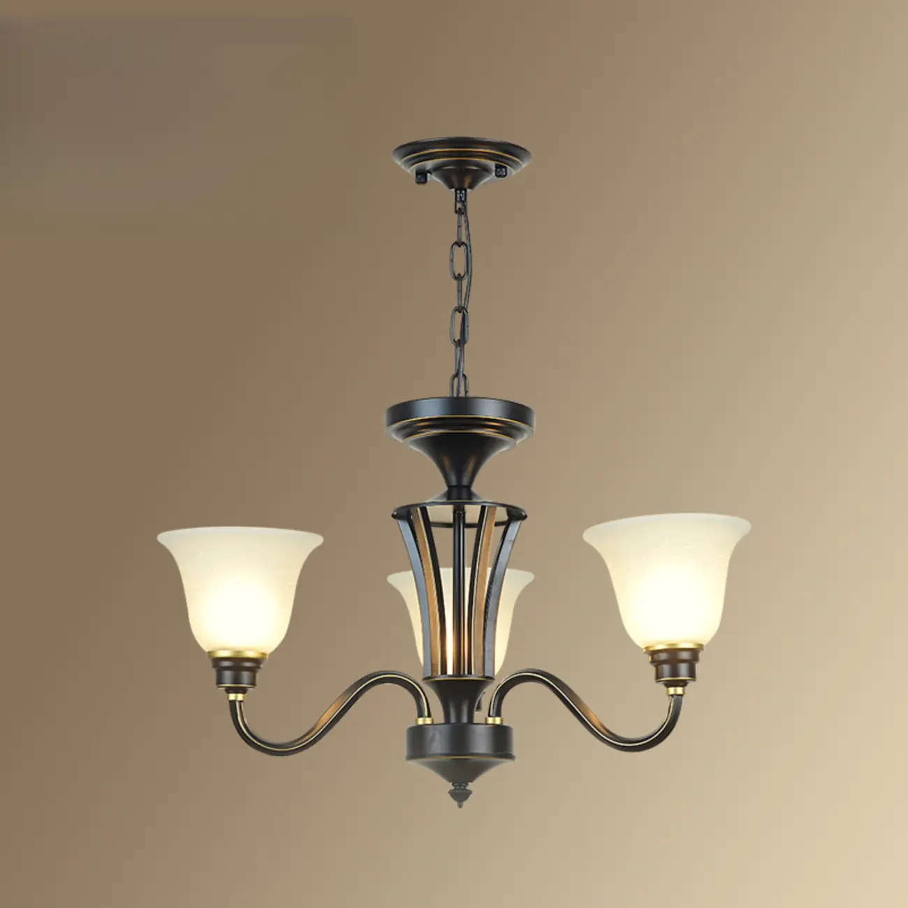 Vintage Metal White Glass Shade Classic Upward Chandelier Image - 13 | homeyfad