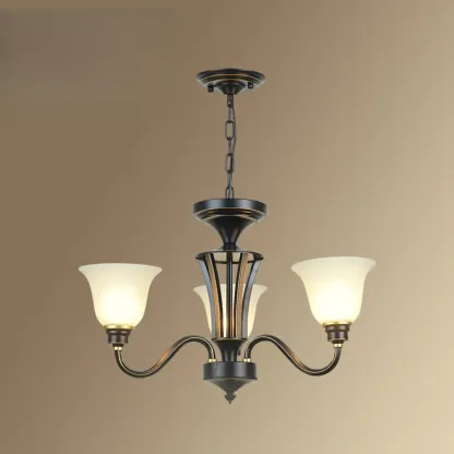 Vintage Metal White Glass Shade Classic Upward Chandelier Image - 13