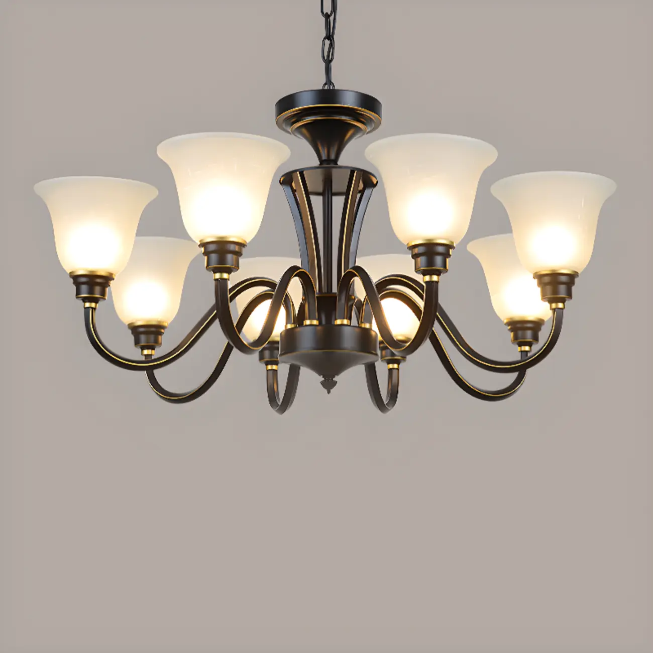 Vintage Metal White Glass Shade Classic Upward Chandelier Image - 14 | homeyfad