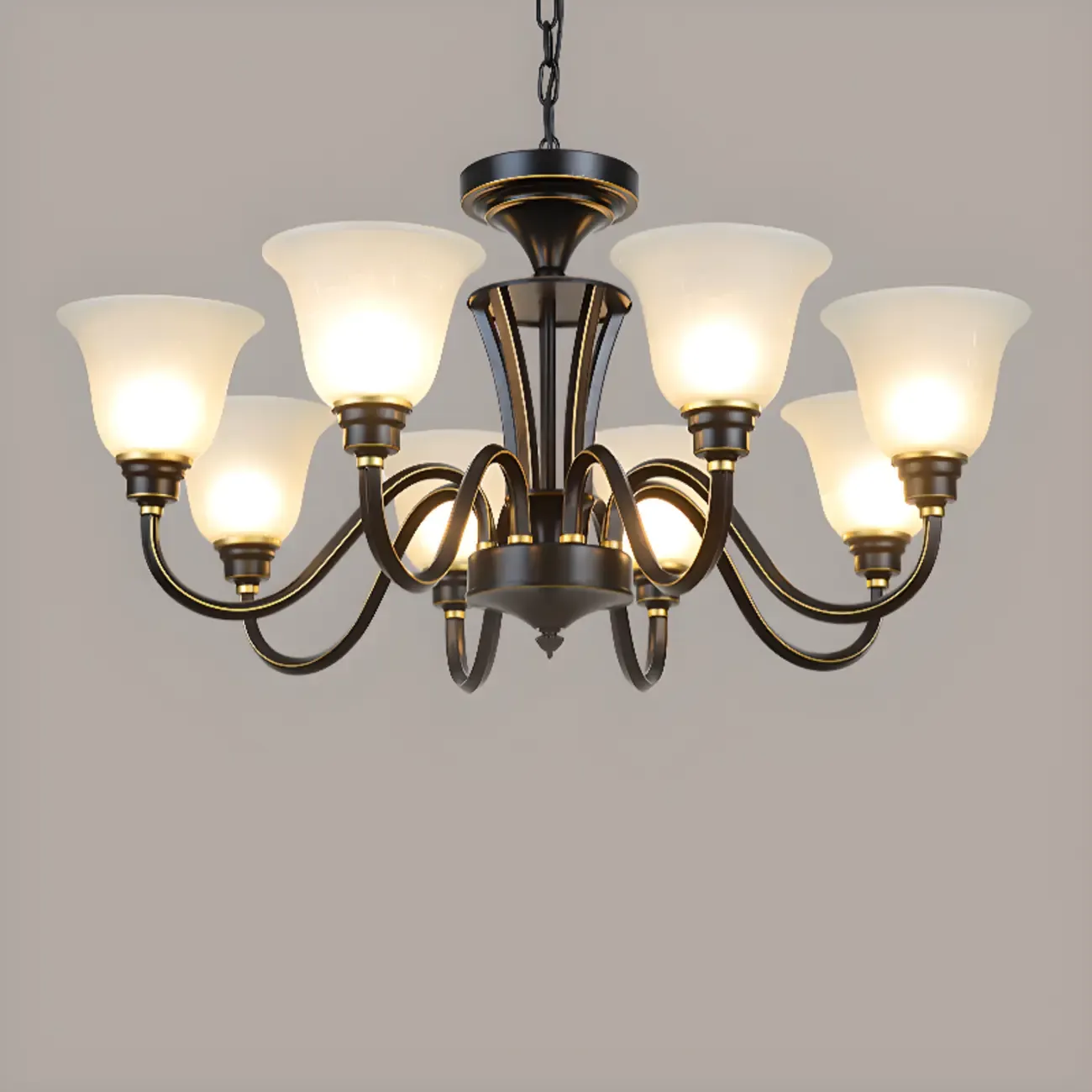 Vintage Metal White Glass Shade Classic Upward Chandelier Image - 14