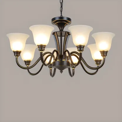 Vintage Metal White Glass Shade Classic Upward Chandelier Image - 14