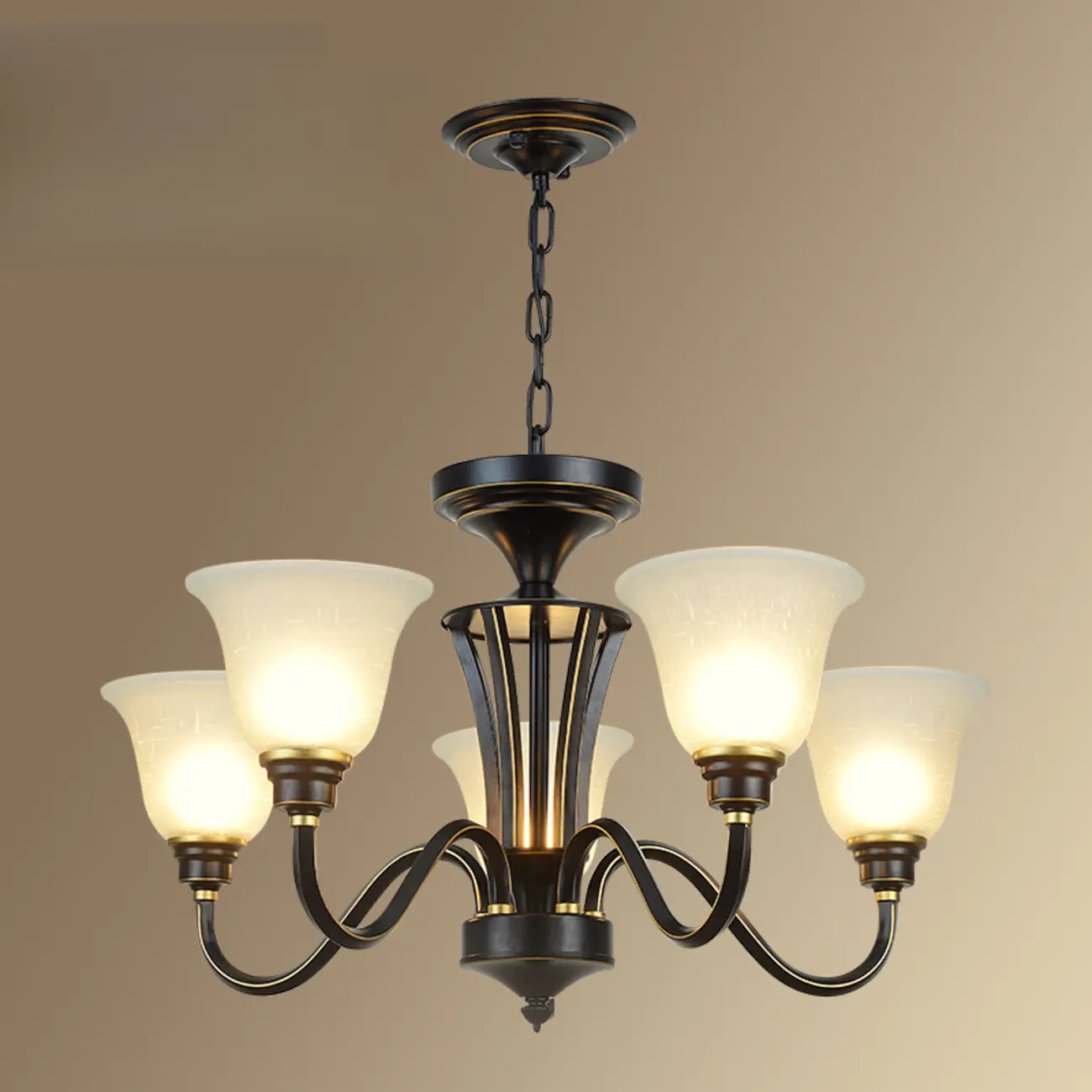 Vintage Metal White Glass Shade Classic Upward Chandelier Image - 15 | homeyfad