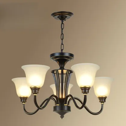 Vintage Metal White Glass Shade Classic Upward Chandelier Image - 15