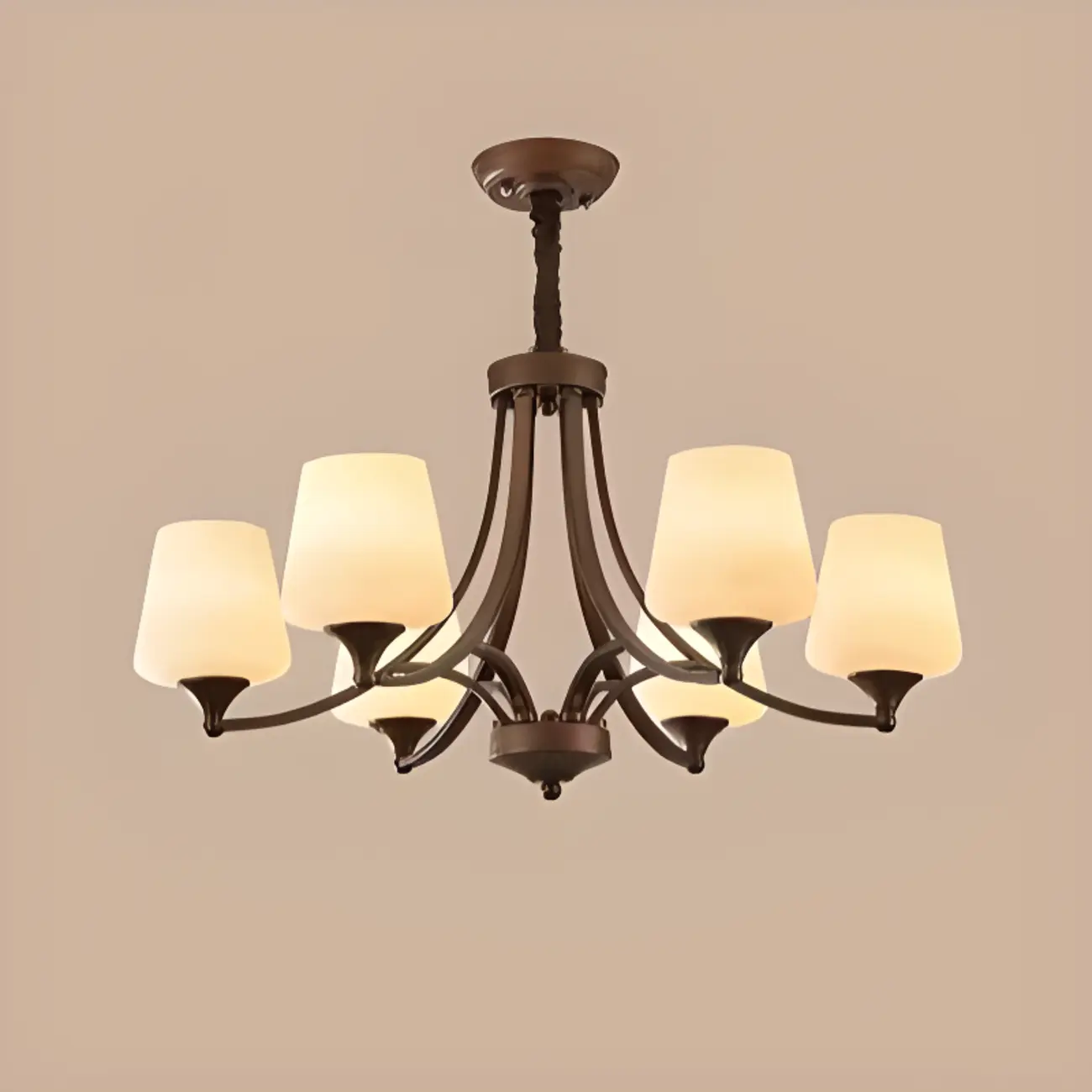 Vintage Metal White Glass Shade Classic Upward Chandelier Image - 16 | homeyfad