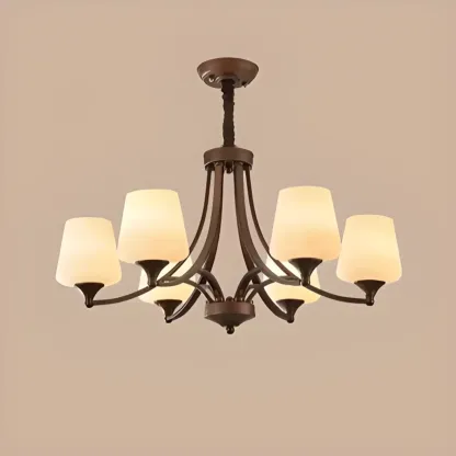 Vintage Metal White Glass Shade Classic Upward Chandelier Image - 16