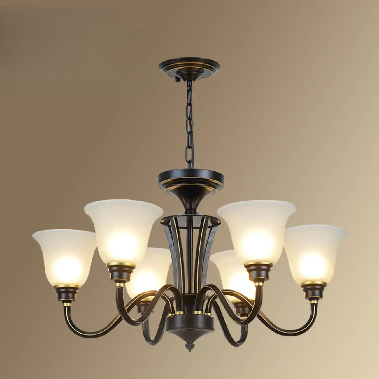 Vintage Metal White Glass Shade Classic Upward Chandelier Image - 17