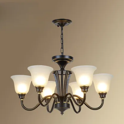 Vintage Metal White Glass Shade Classic Upward Chandelier Image - 17