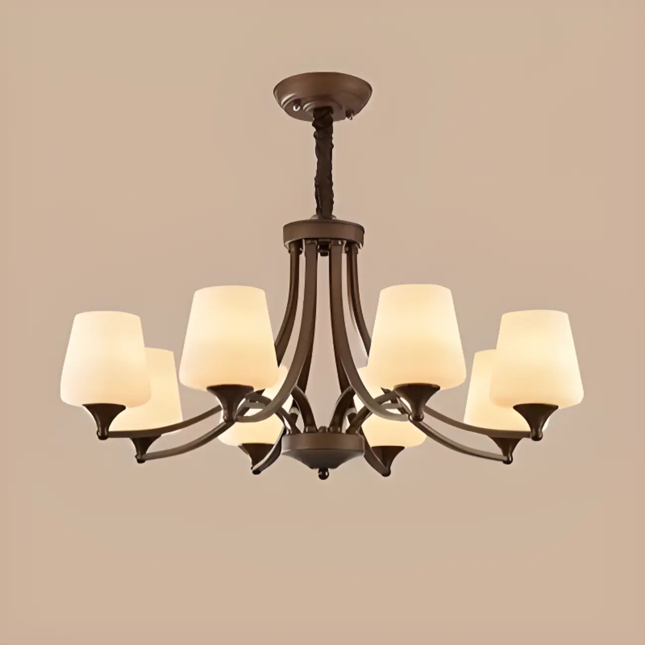 Vintage Metal White Glass Shade Classic Upward Chandelier Image - 18 | homeyfad