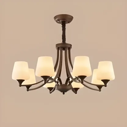 Vintage Metal White Glass Shade Classic Upward Chandelier Image - 18