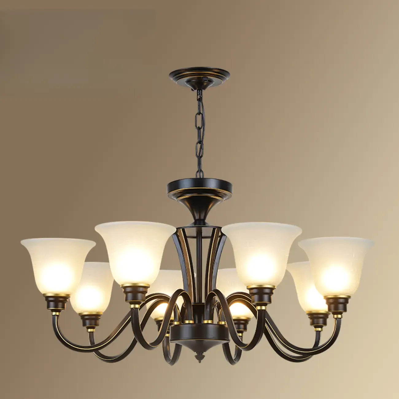 Vintage Metal White Glass Shade Classic Upward Chandelier Image - 20