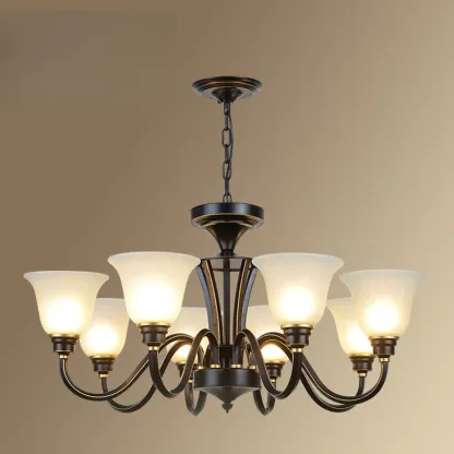 Vintage Metal White Glass Shade Classic Upward Chandelier Image - 20