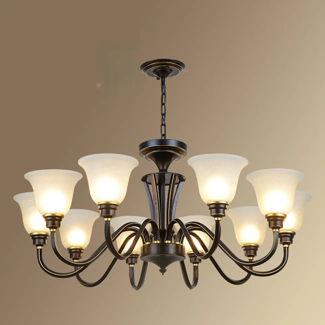 Vintage Metal White Glass Shade Classic Upward Chandelier Image - 21 | homeyfad