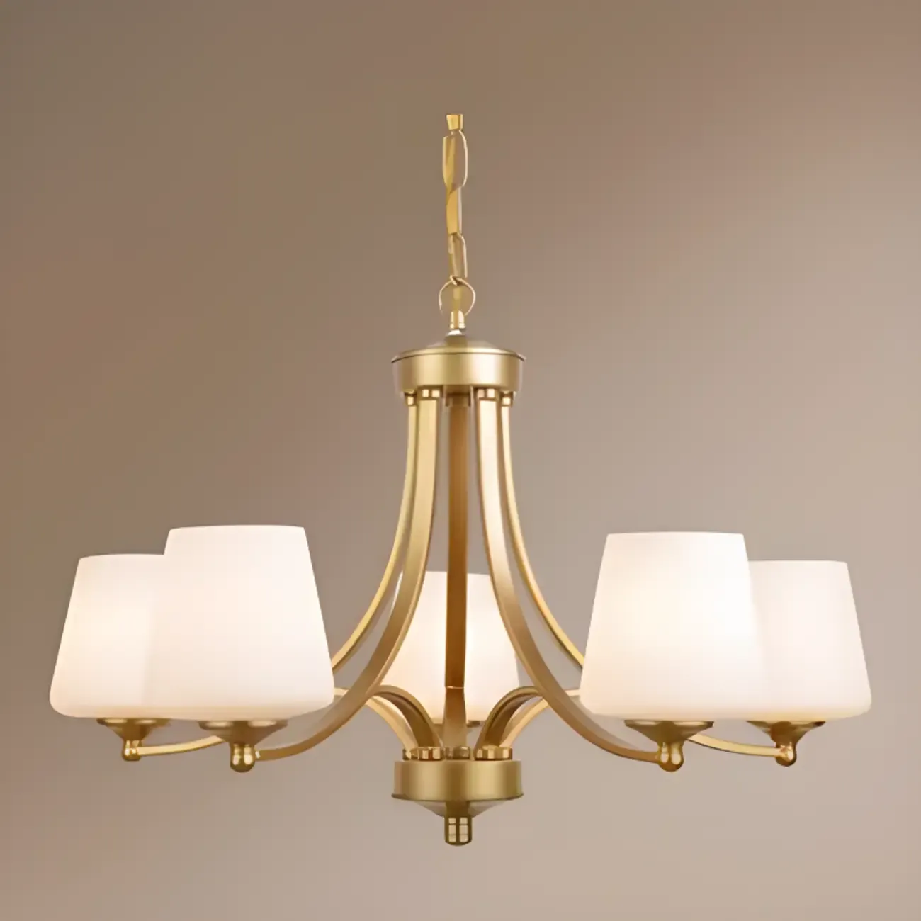 Vintage Metal White Glass Shade Classic Upward Chandelier Image - 22