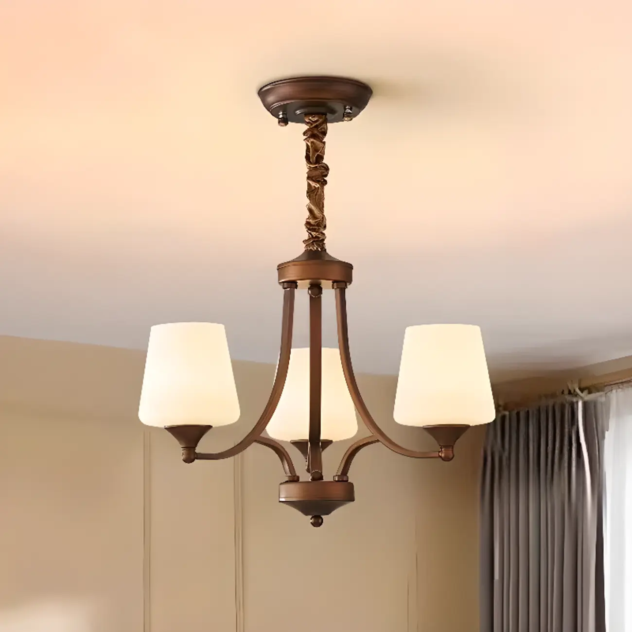 Vintage Metal White Glass Shade Classic Upward Chandelier Image - 3 | homeyfad