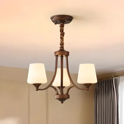 Vintage Metal White Glass Shade Classic Upward Chandelier Image - 3