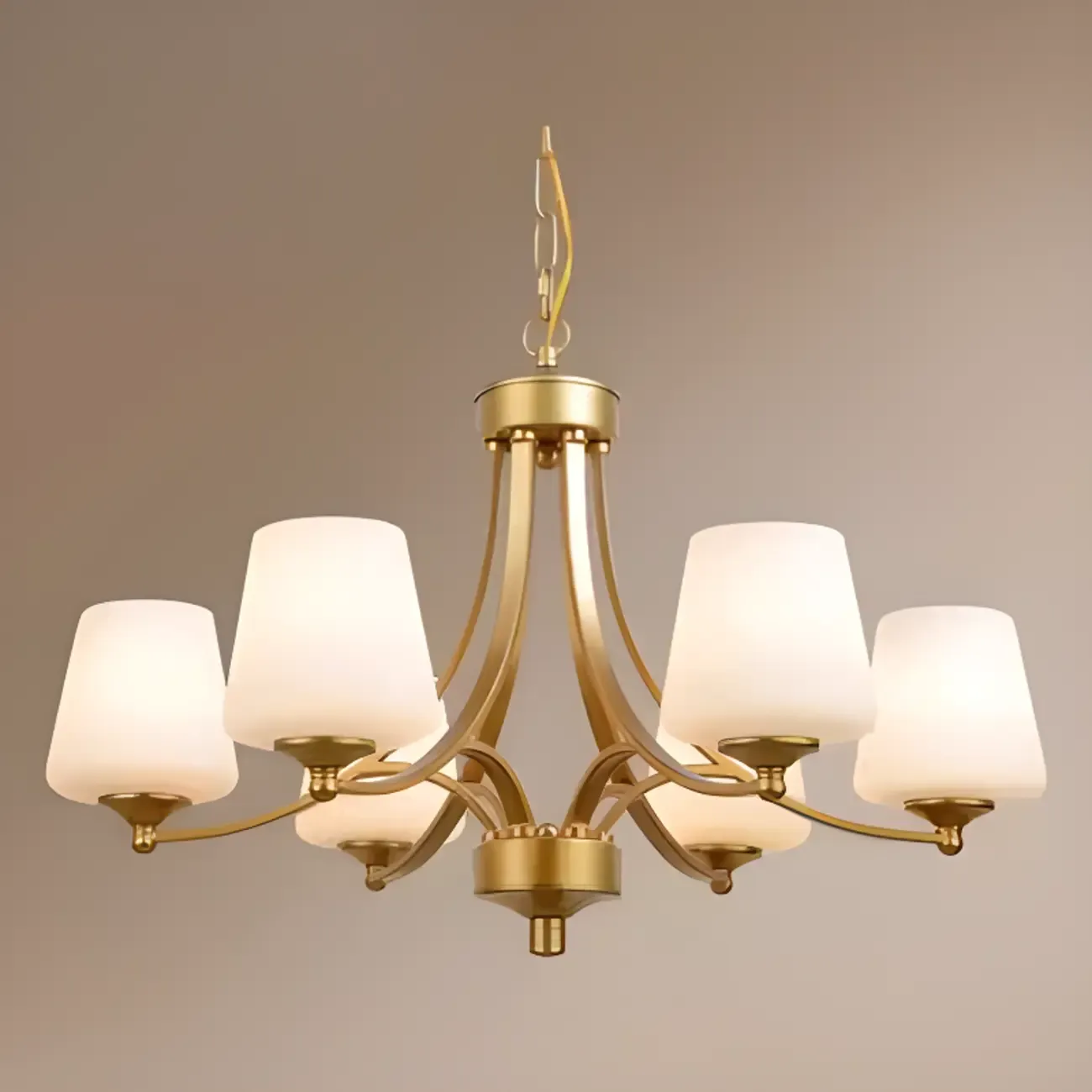 Vintage Metal White Glass Shade Classic Upward Chandelier Image - 23