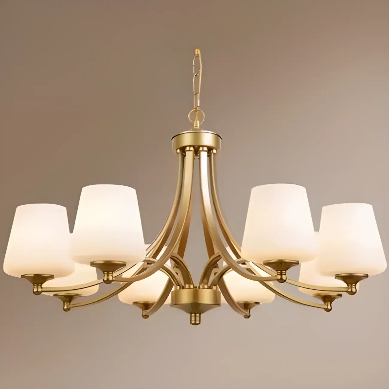 Vintage Metal White Glass Shade Classic Upward Chandelier Image - 24