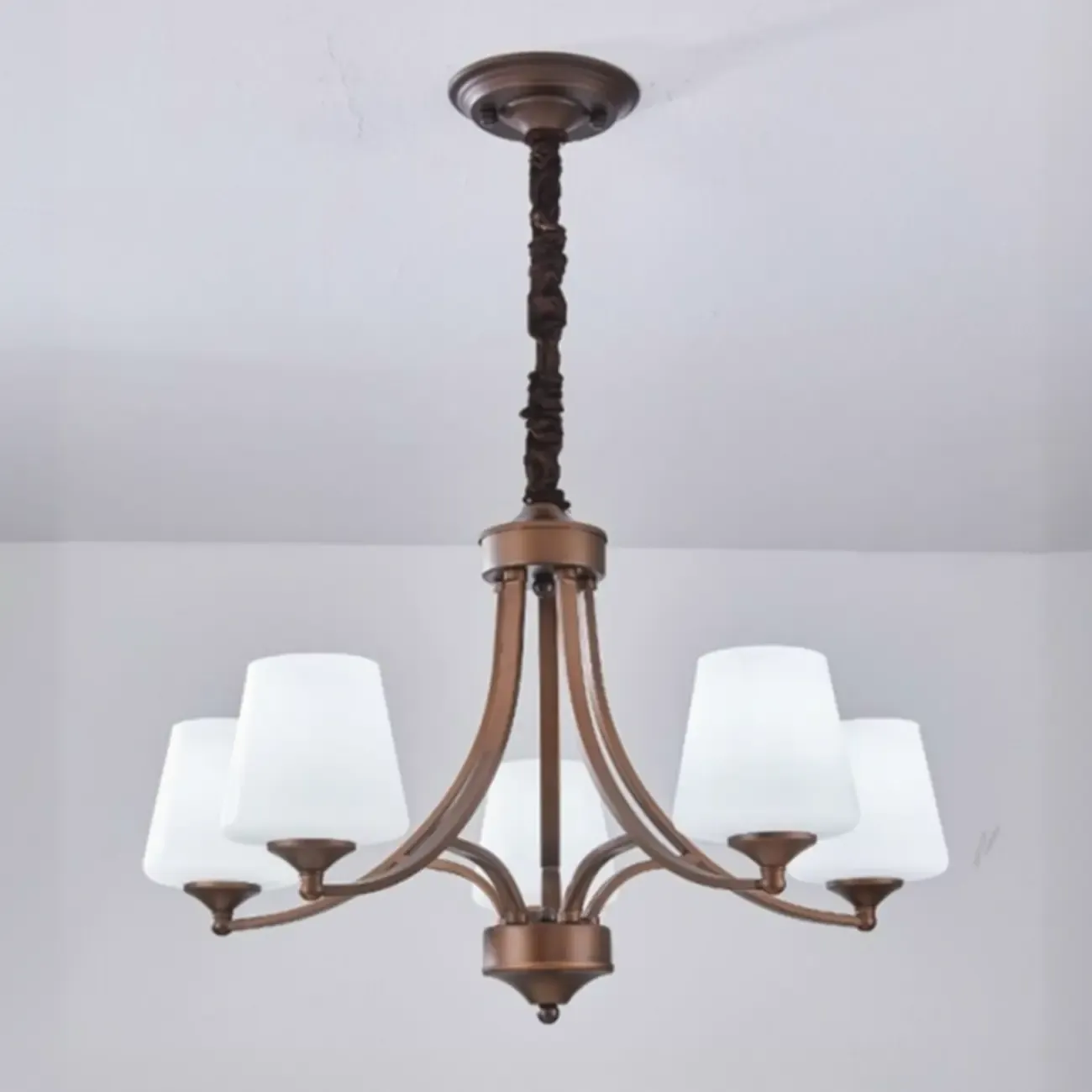 Vintage Metal White Glass Shade Classic Upward Chandelier Image - 25