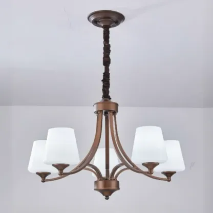 Vintage Metal White Glass Shade Classic Upward Chandelier Image - 25