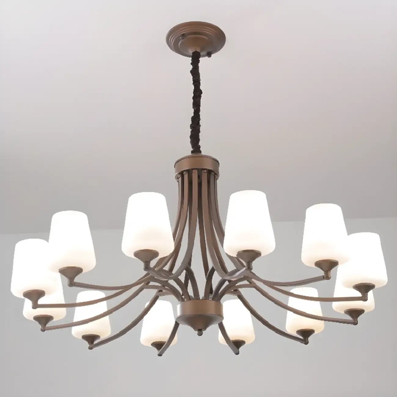 Vintage Metal White Glass Shade Classic Upward Chandelier Image - 27