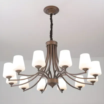 Vintage Metal White Glass Shade Classic Upward Chandelier Image - 27