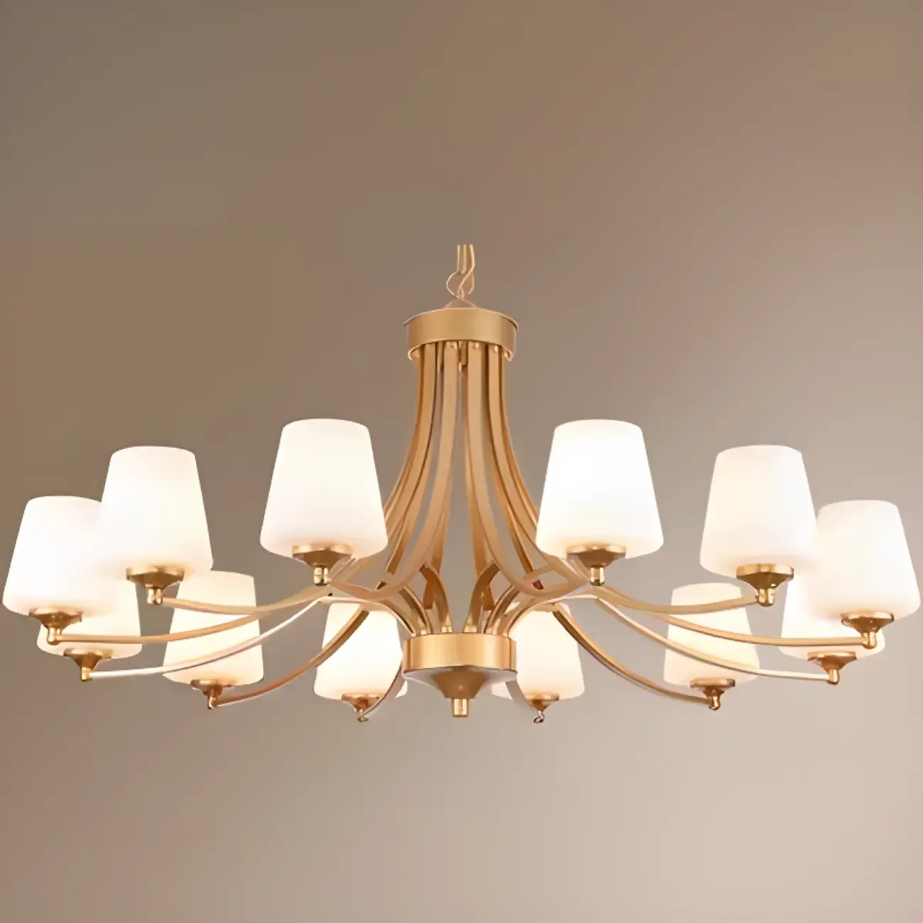 Vintage Metal White Glass Shade Classic Upward Chandelier Image - 28