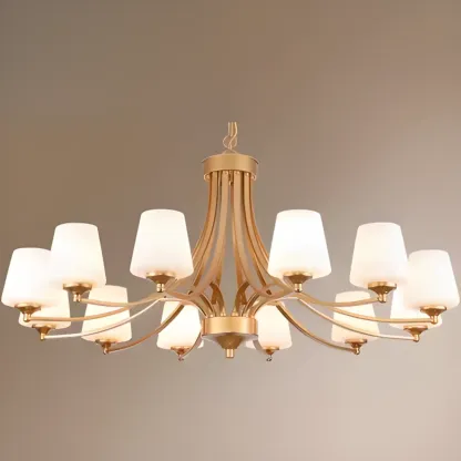 Vintage Metal White Glass Shade Classic Upward Chandelier Image - 28