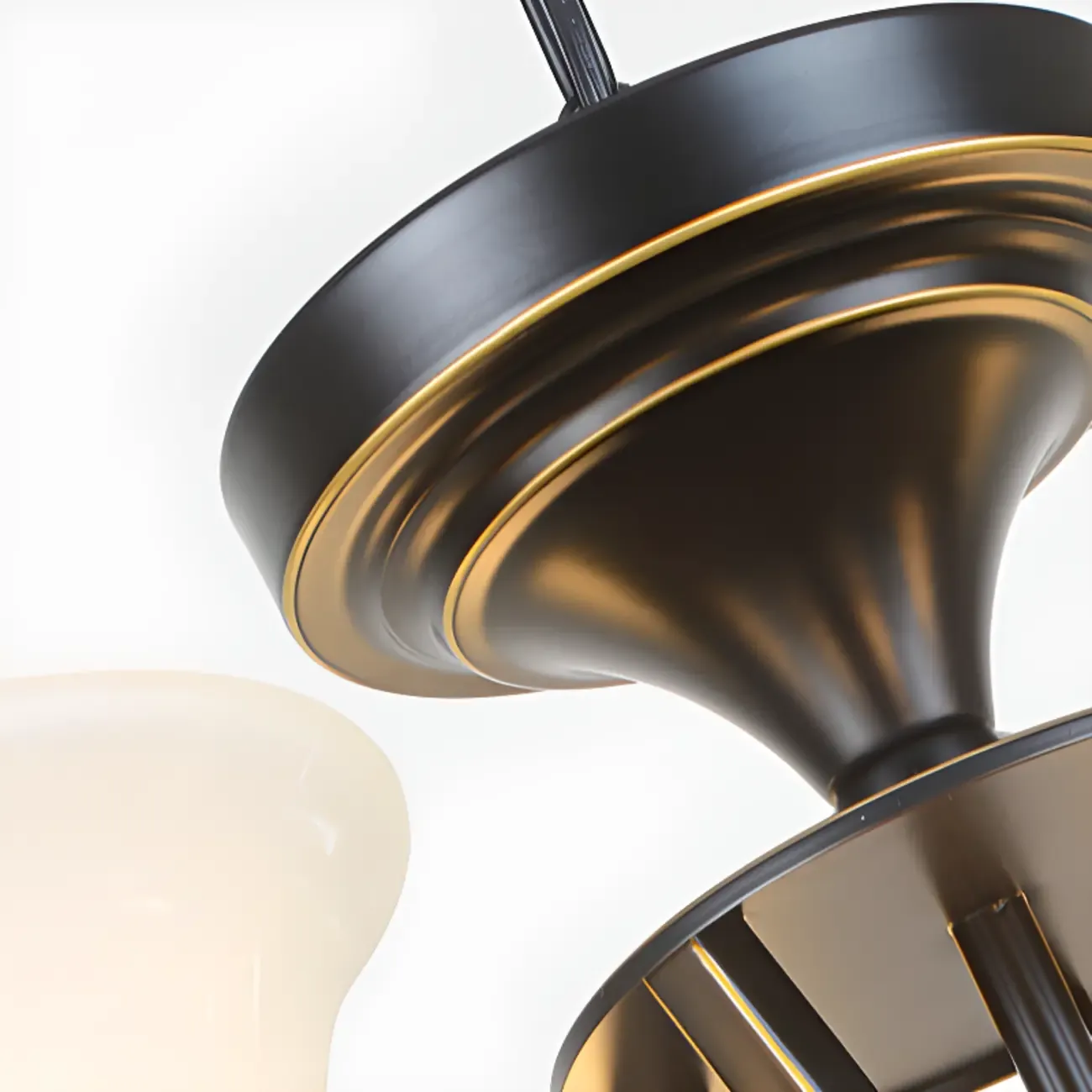 Vintage Metal White Glass Shade Classic Upward Chandelier Image - 29