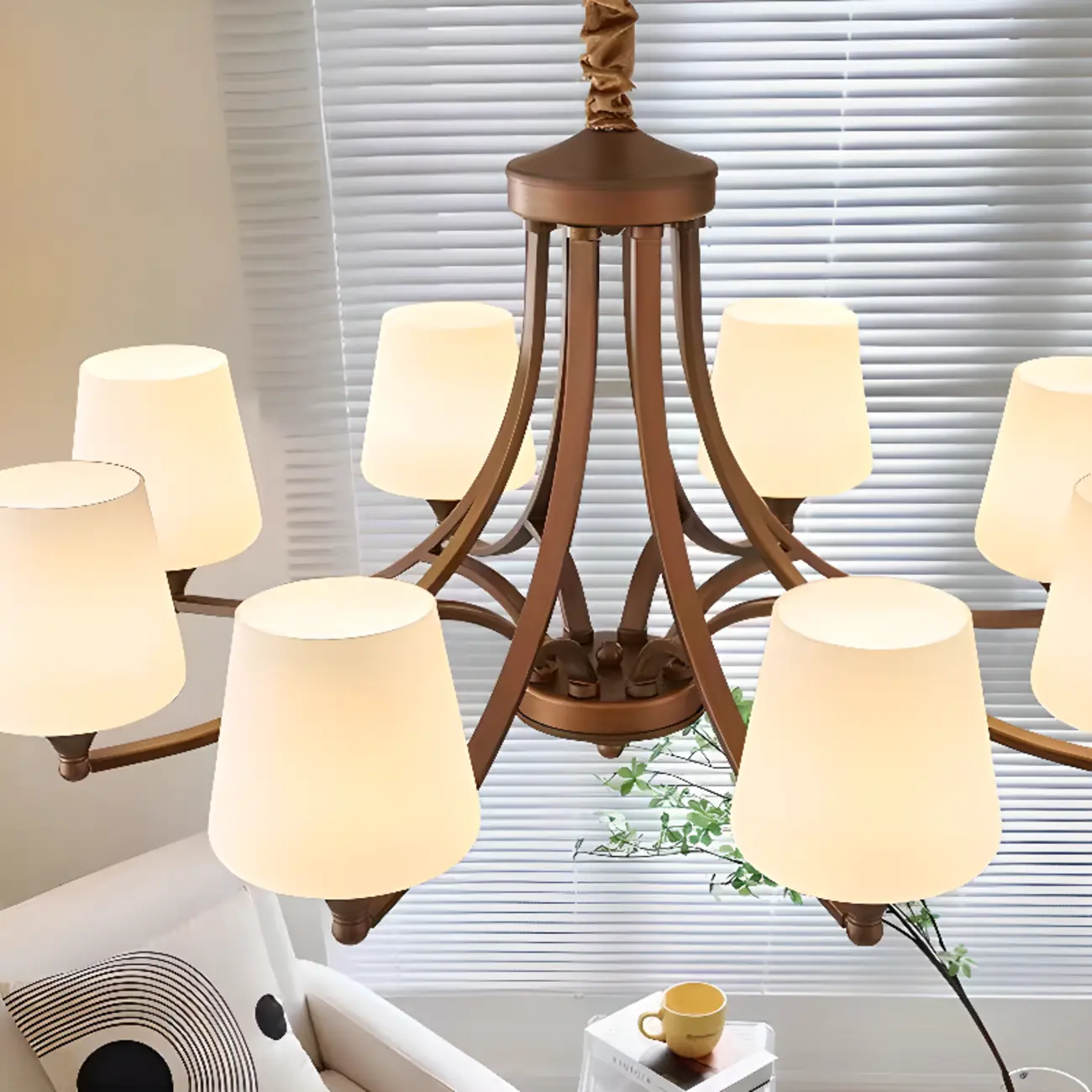 Vintage Metal White Glass Shade Classic Upward Chandelier Image - 32 | homeyfad