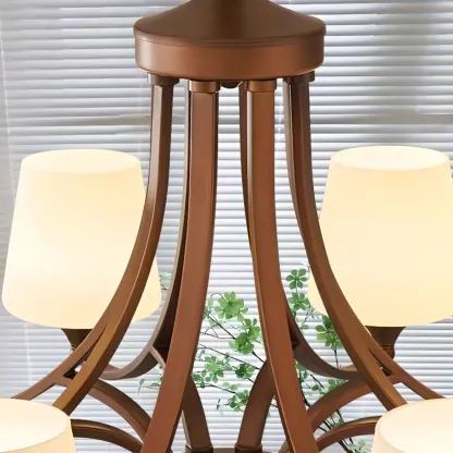 Vintage Metal White Glass Shade Classic Upward Chandelier Image - 34