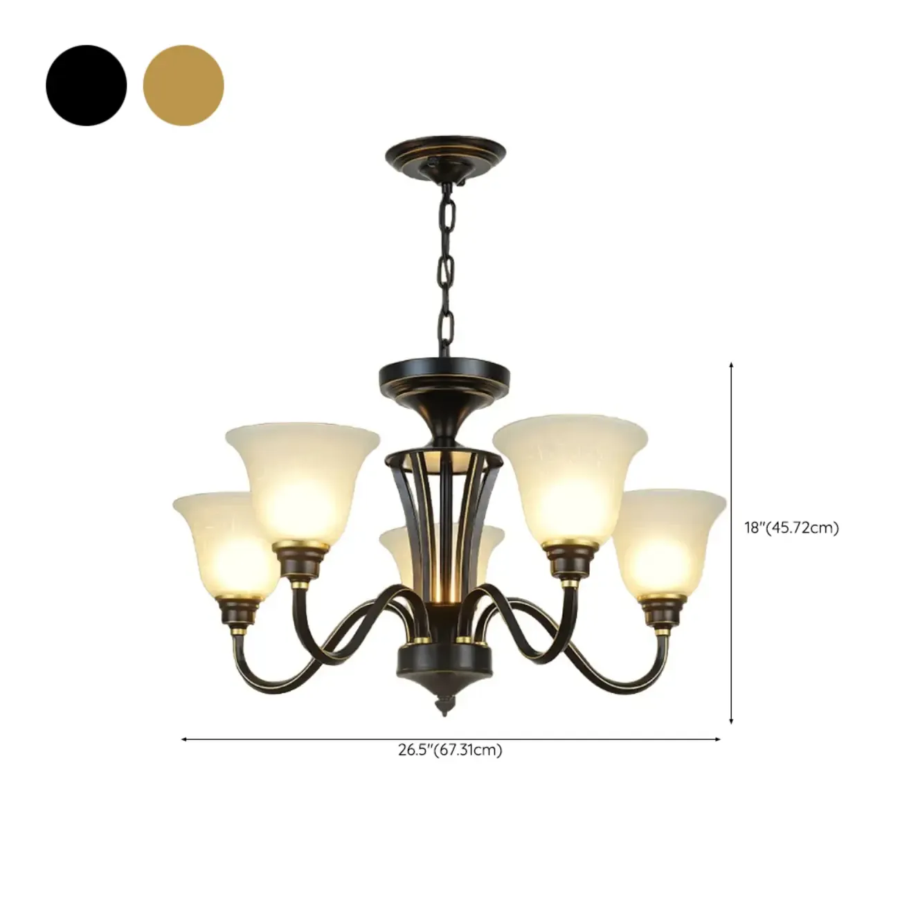 Vintage Metal White Glass Shade Classic Upward Chandelier Image - 36