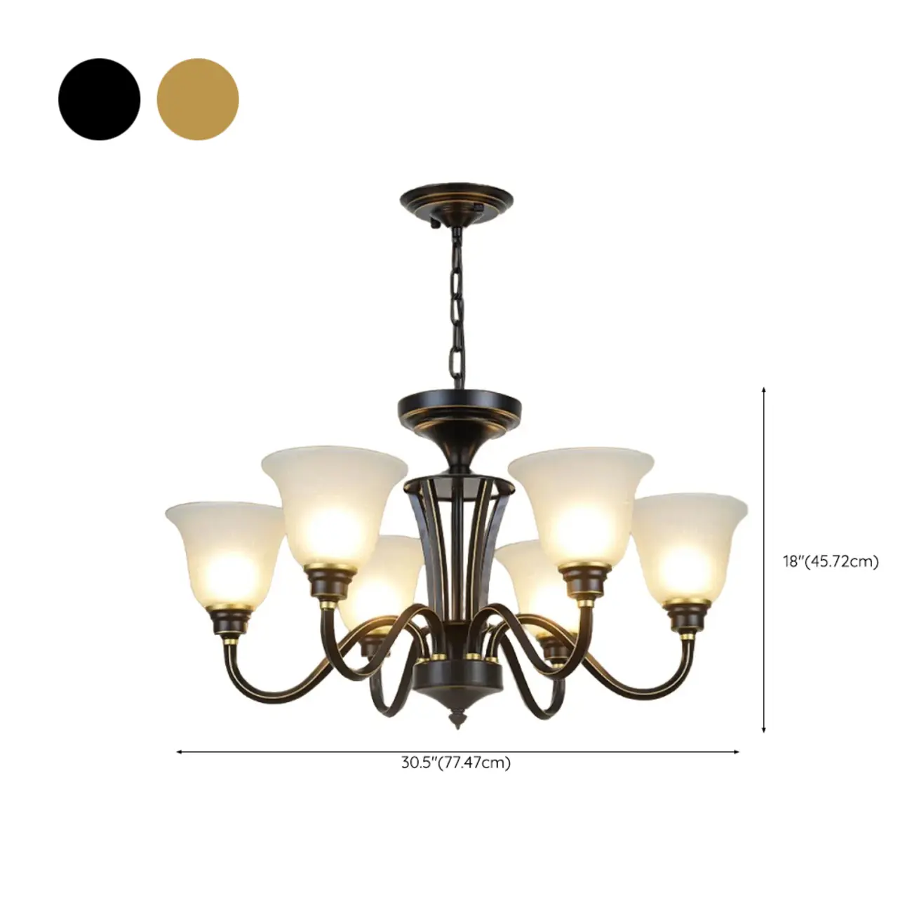 Vintage Metal White Glass Shade Classic Upward Chandelier Image - 37 | homeyfad