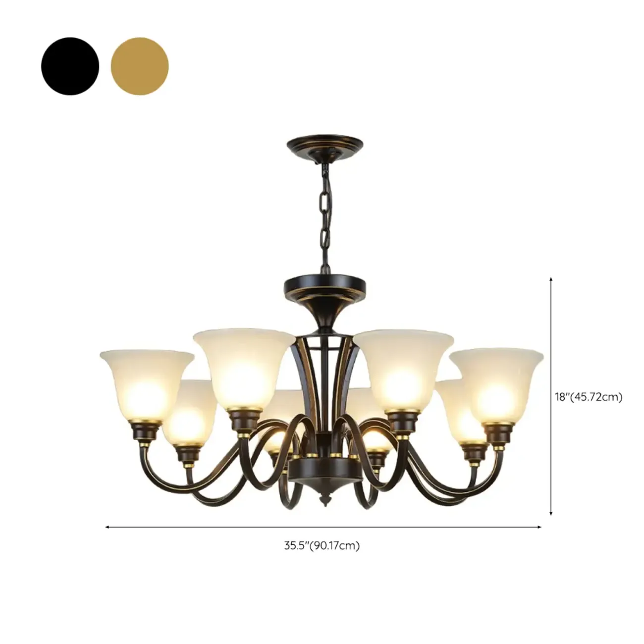 Vintage Metal White Glass Shade Classic Upward Chandelier Image - 38