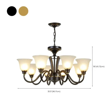 Vintage Metal White Glass Shade Classic Upward Chandelier Image - 38