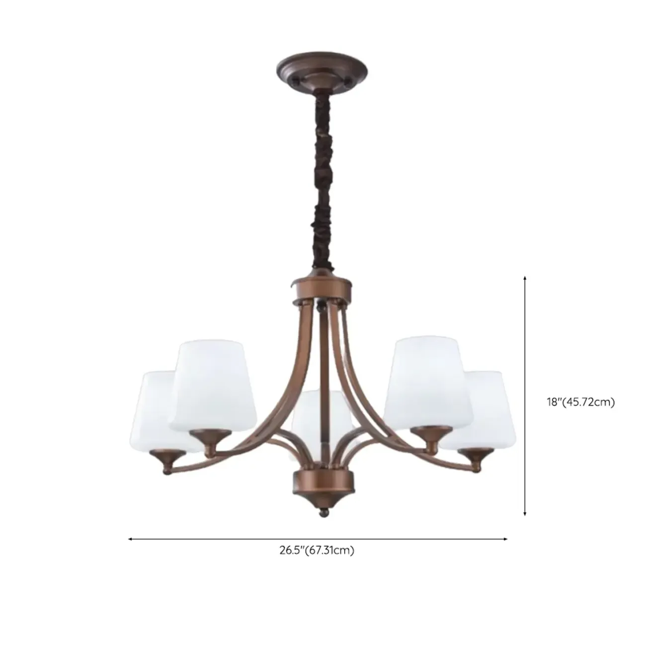 Vintage Metal White Glass Shade Classic Upward Chandelier Image - 41