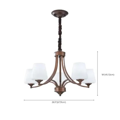 Vintage Metal White Glass Shade Classic Upward Chandelier Image - 41